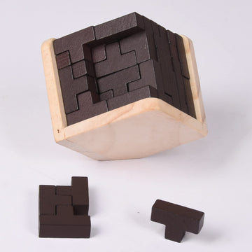 3D Wooden Brain Teaser Puzzle Cube Wooden Puzzles T-Shaped Jigsaw Logic Puzzle Game Puzzles Educational Toy for Kids and Adults