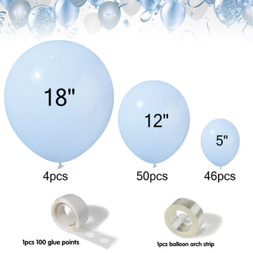 Moukiween 130Pcs Pastel Blue Balloons Garland Arch Kit, Different Sizes 18 12 10 5 Inch Latex Balloons For Baby Shower Wedding Birthday Party Decorations