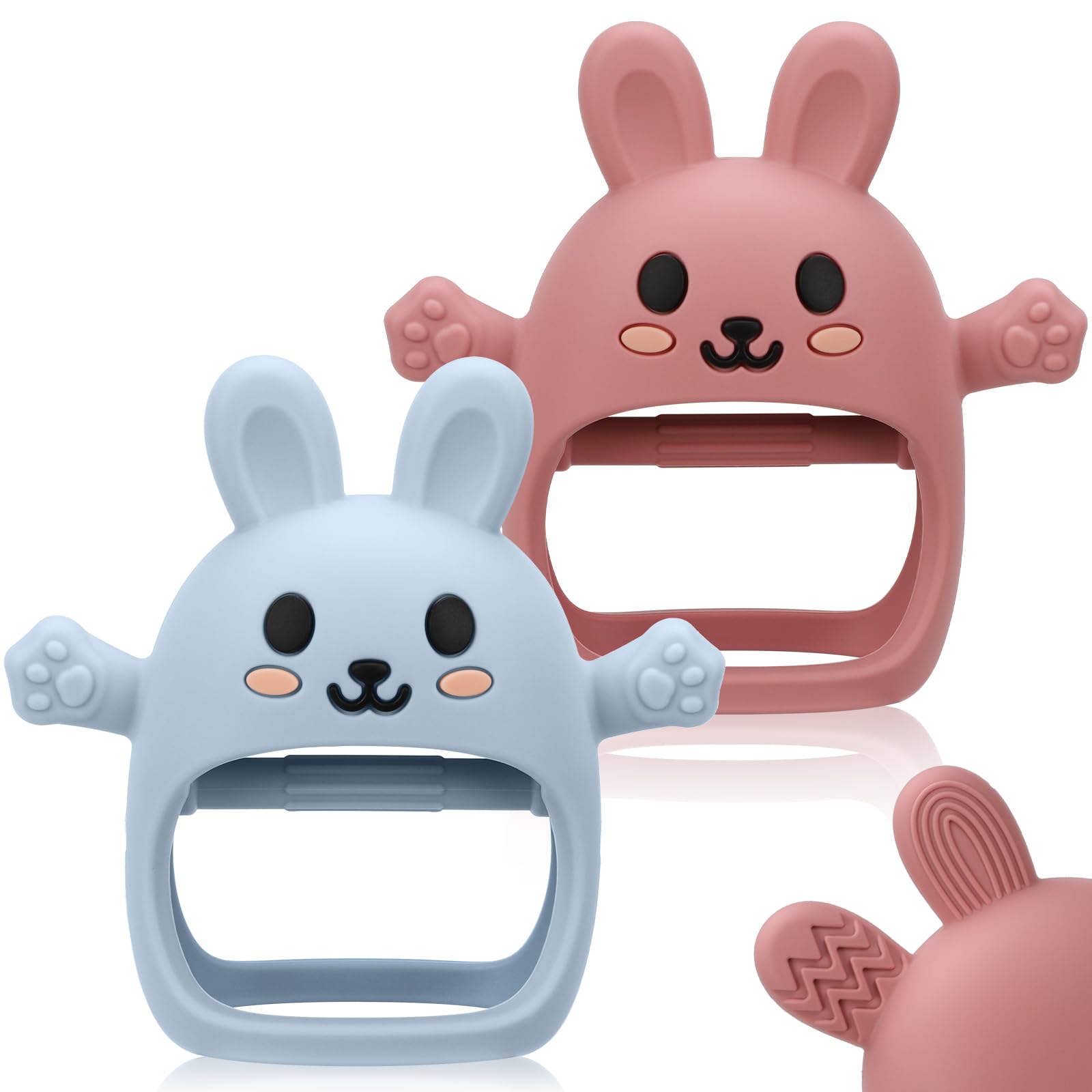 2 Pack Baby Teething Toys for 3-6 6-12 Months, Soft Silicone BPA Free Bunny Teething Mitten, Anti Drop Chew Teether Toys 0-3 6 9