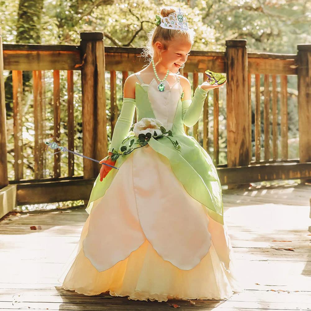 Princess Tiana Costume Dress Up Accessories For Girls Tiana Cosplay Accessories Christmas Gifts Set Tiana Gloves Tiara Crown Nec