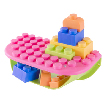 Uniplay Building Blocks Daycare Play Shelf With Storage 11 Piece Set, Sensory Toys Storage Bin And Play Shelf For Teething Baby Starter Learning Building Blocks, Ages 3 Months And Up, Pink