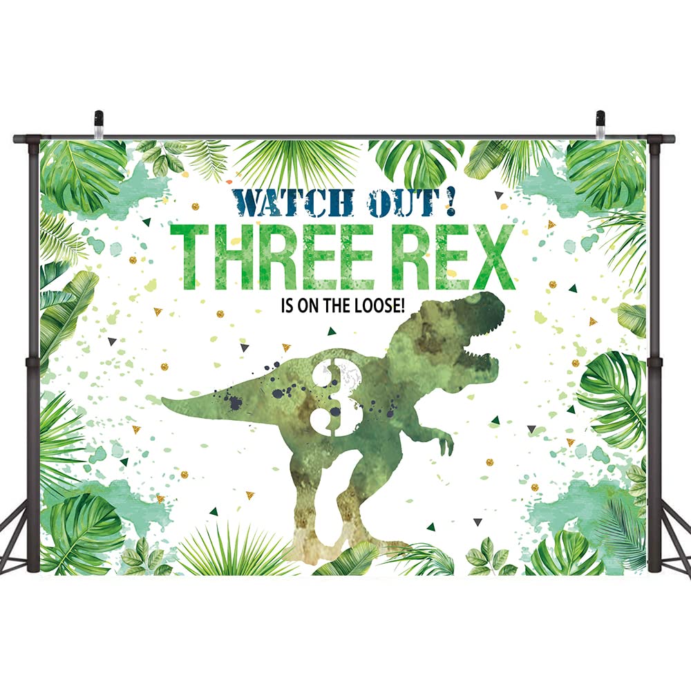 Hilioens Dinosaur Birthday Backdrop, 7'×5', Green Polyester, Model BK-068-WD, 3rd Birthday Party Decorations