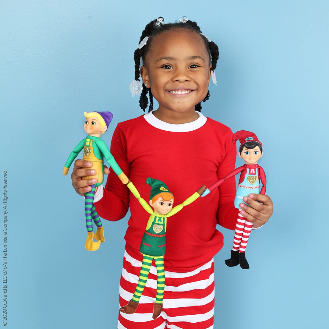 Elf Mates Combo Pack – 3 Elves with Storybook & Shirts, Small Fabric Model EMSUPERPK, Official The Elf on The Shelf Product