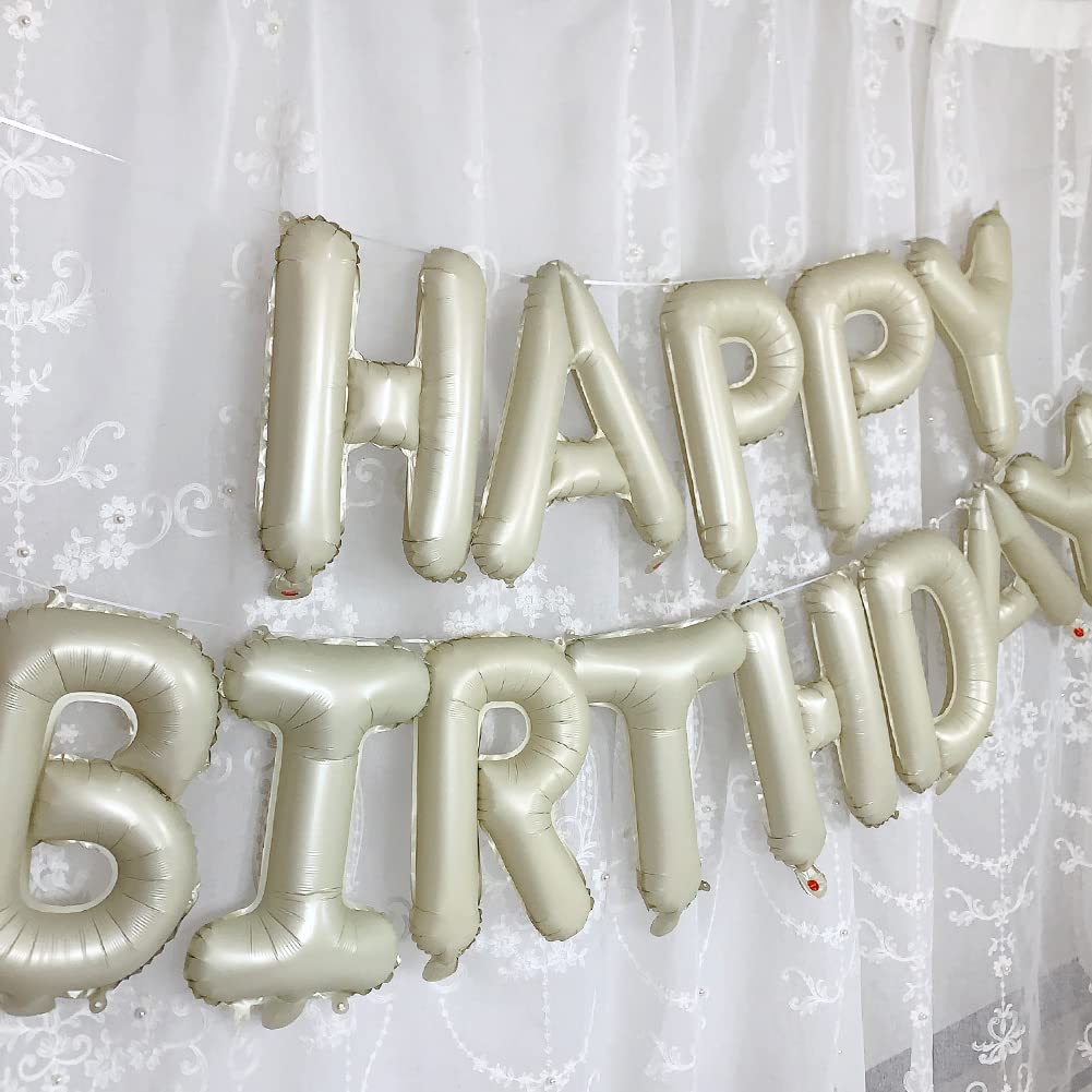 Happy Birthday Banner Beige Cream Matte White Sand Women Boy Girl Men Neutral Teddy Bear Birthday Decorations Boho Groovy Bday P