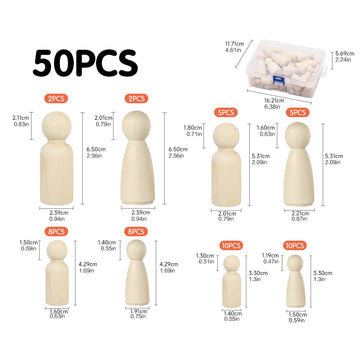 Kthzi Wooden Peg Dolls With A Storage Case, 50Pcs Unfinished Wooden People For Diy And Painting, Nature And Plain Wooden Figures