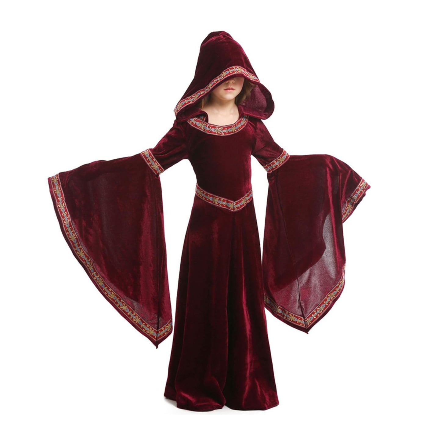 Bju Girls Medieval Princess Costume Renaissance Costume Kids Hooded Robe Dress Halloween Cosplay