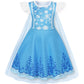 WonderBabe Girls Princess Costume Kids Queen Halloween Cosplay Party Blue Dress with Cape Birthday Party Dress Up for Toddler Gi