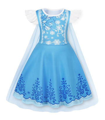 WonderBabe Girls Princess Costume Kids Queen Halloween Cosplay Party Blue Dress with Cape Birthday Party Dress Up for Toddler Gi