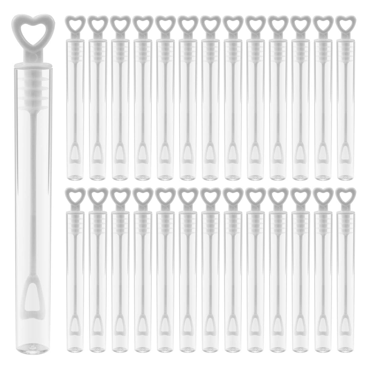 Faxco 50 Pcs Bubble Wand, White Heart Bubble Stick Tube, Wedding Bubbles Toy, Party Favors For Anniversaries, Valentine'S Day, Festival Gift(No Bubble Liquid)