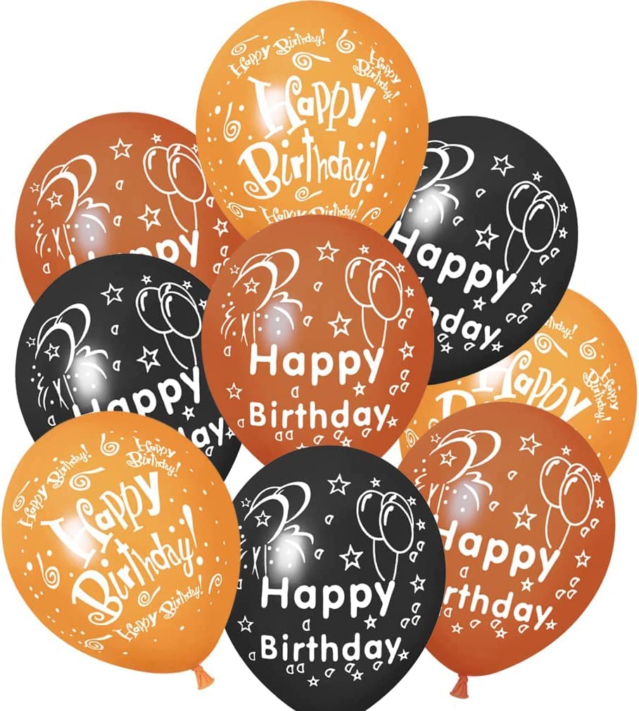 52 Pcs Black Gold Birthday Balloons With Birthday Party Pattern Children'S Birthday Balloons Decoration Suitable For Girls Boy B