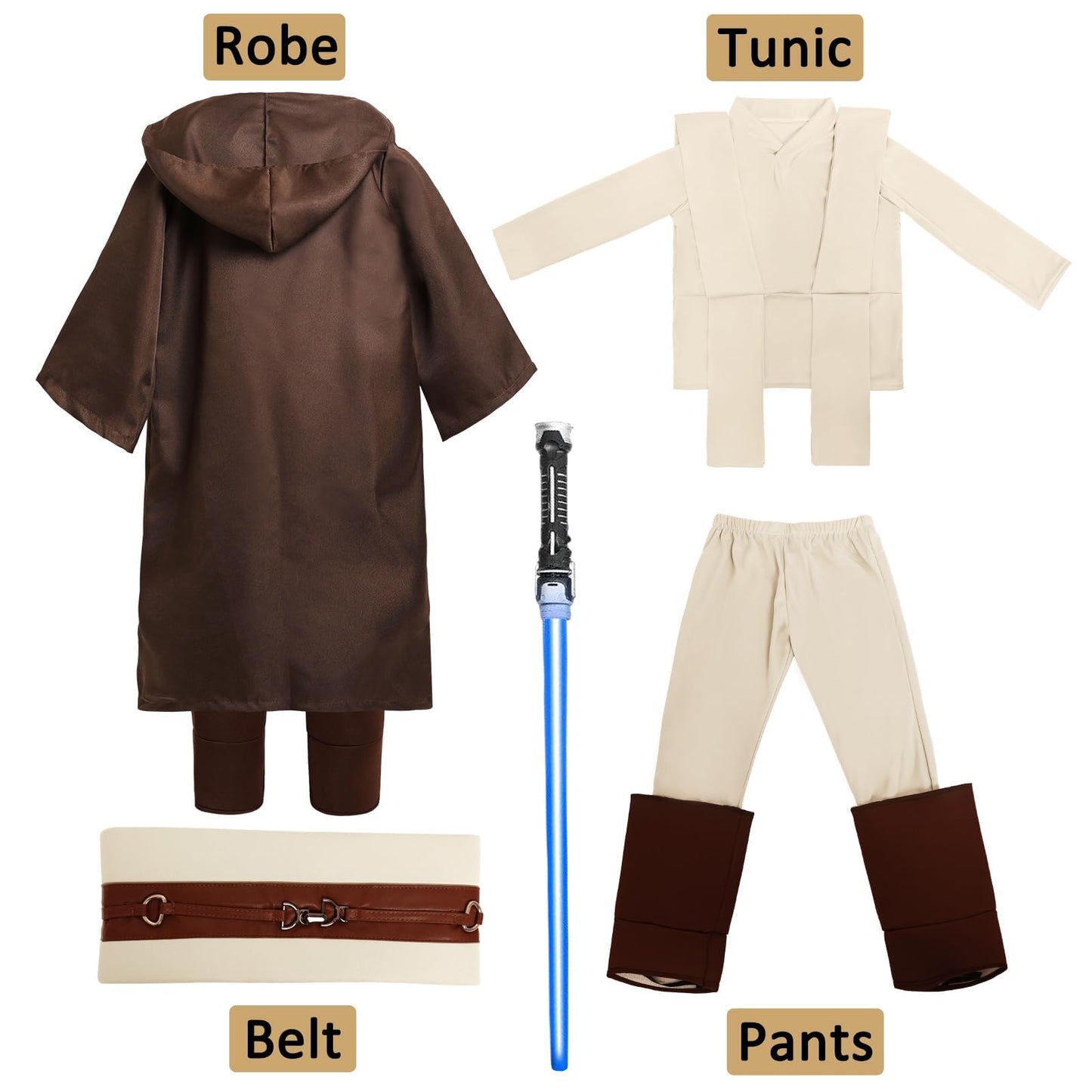 shyhand 4PCS Kids Costume Tunic Uniform Hooded Robe Pants with Belt Lightsaber Halloween Cosplay Outfit for Boys Girls
