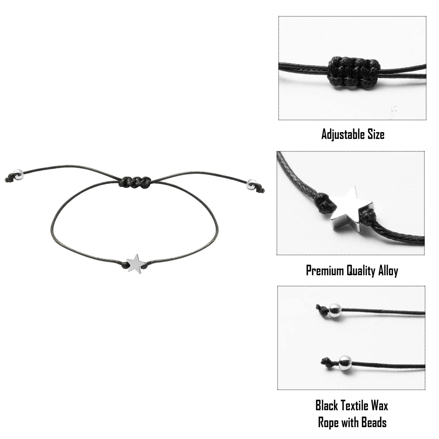 WATINC 13th Birthday Wish Bracelet, Adjustable Star Cord Bracelets with Make A Wish Cards, Friendship Simple Handmade Jewelry Bi