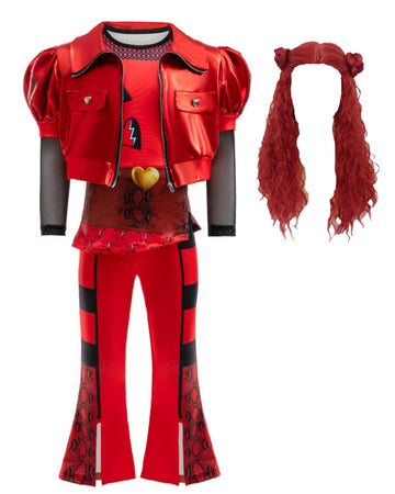 Girls Kids Rise Of Red Costume Halloween Cosplay Includes Jacket Skirt Pants Wig 4-Piece Set 5-14Y
