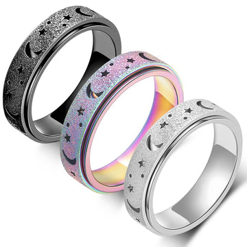 Fidget Toys Anxiety Ring for Women Stainless Steel Spinner Ring Fidget Rings Men Adult Silver Rainbow Black Color Pack Size 7