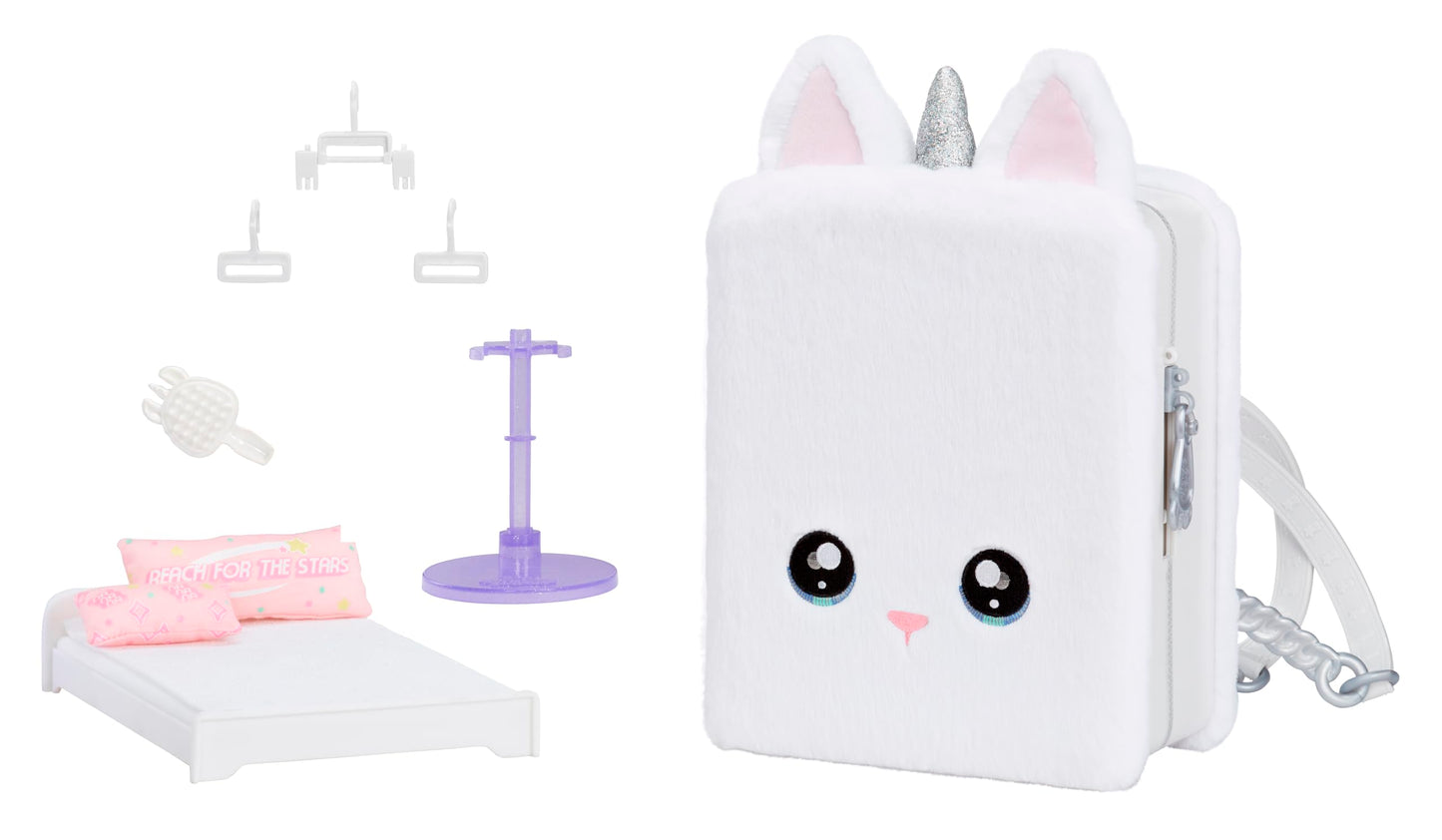 Na Na Na Surprise 3-In-1 Backpack Bedroom Unicorn Playset Whitney Sparkles Fashion Doll, Fuzzy White Unicorn Backpack, Closet Wi