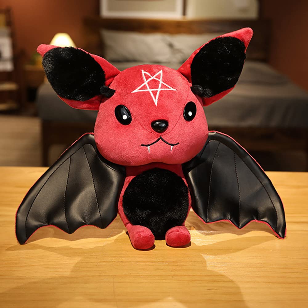 Natureman Bat Plush Stuffed Animal Toys,Halloween Black Bat Decor Soft Hugging Plush Doll Toy Gifts,For Kids Birthday, Halloween, Christmas (Red,11.8Inch)