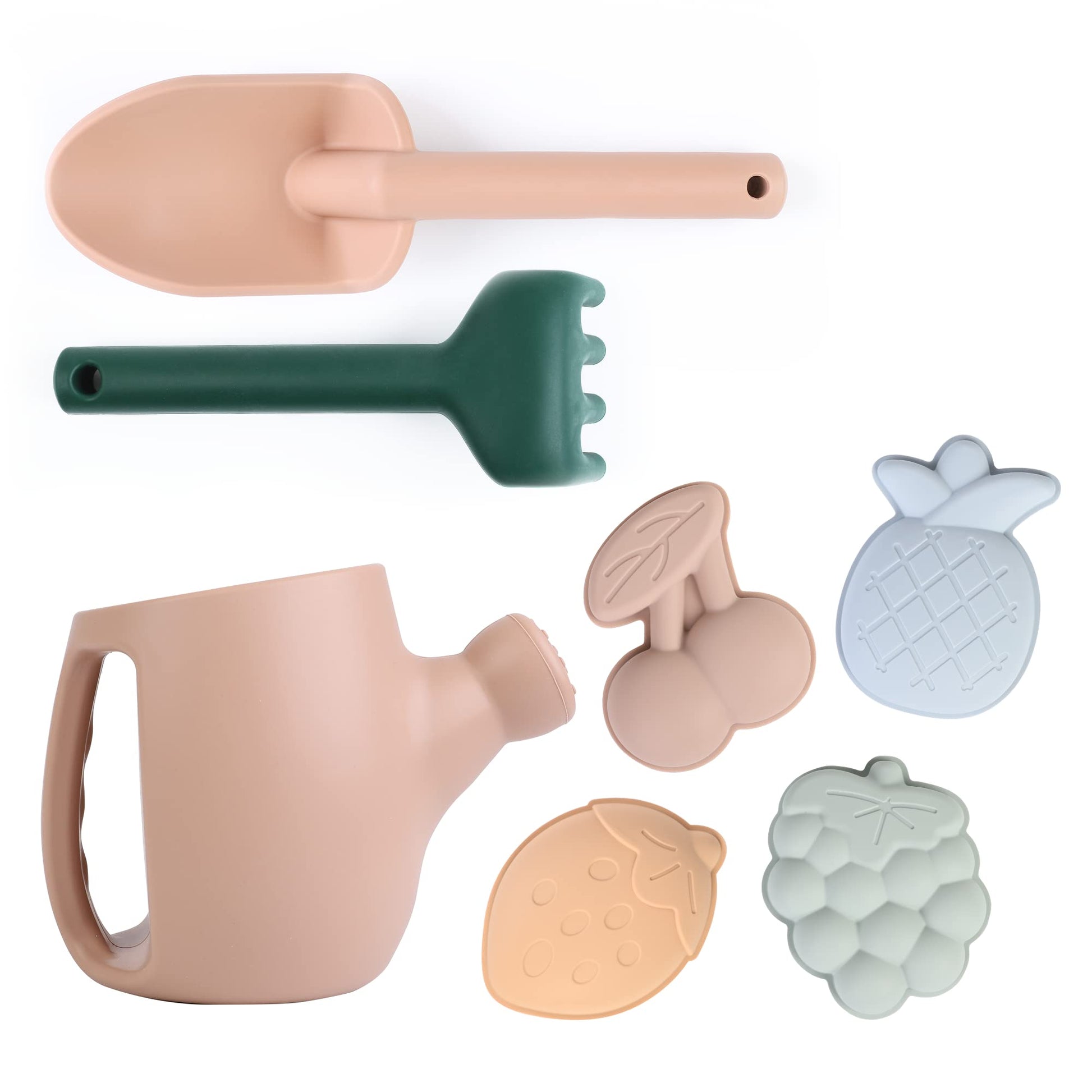 Blue Ginkgo Toddler Gardening Tools - Silicone Beach Toys, Garden Toys For Toddlers | Kids Shovel And Rake Set, Watering Can, Sand Molds | Outdoor Baby Gardening Set (Sand Pink)