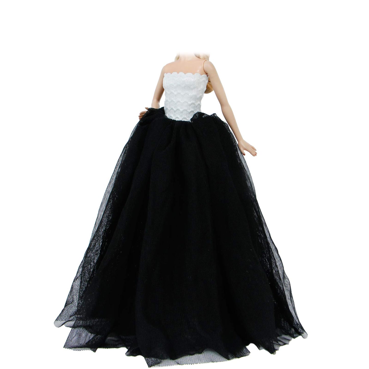 Bjdbus 11.5 Inch Girl Doll Clothes, Black White Trailing Dinner Party Gown With Long Veil