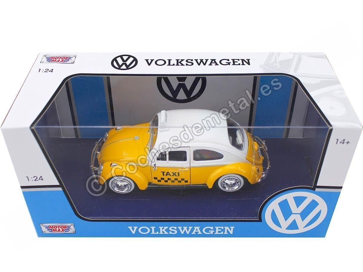 Motormax 1966 Volkswagen Beetle Taxi Yellow With White Top 1/24 Diecast Model Car