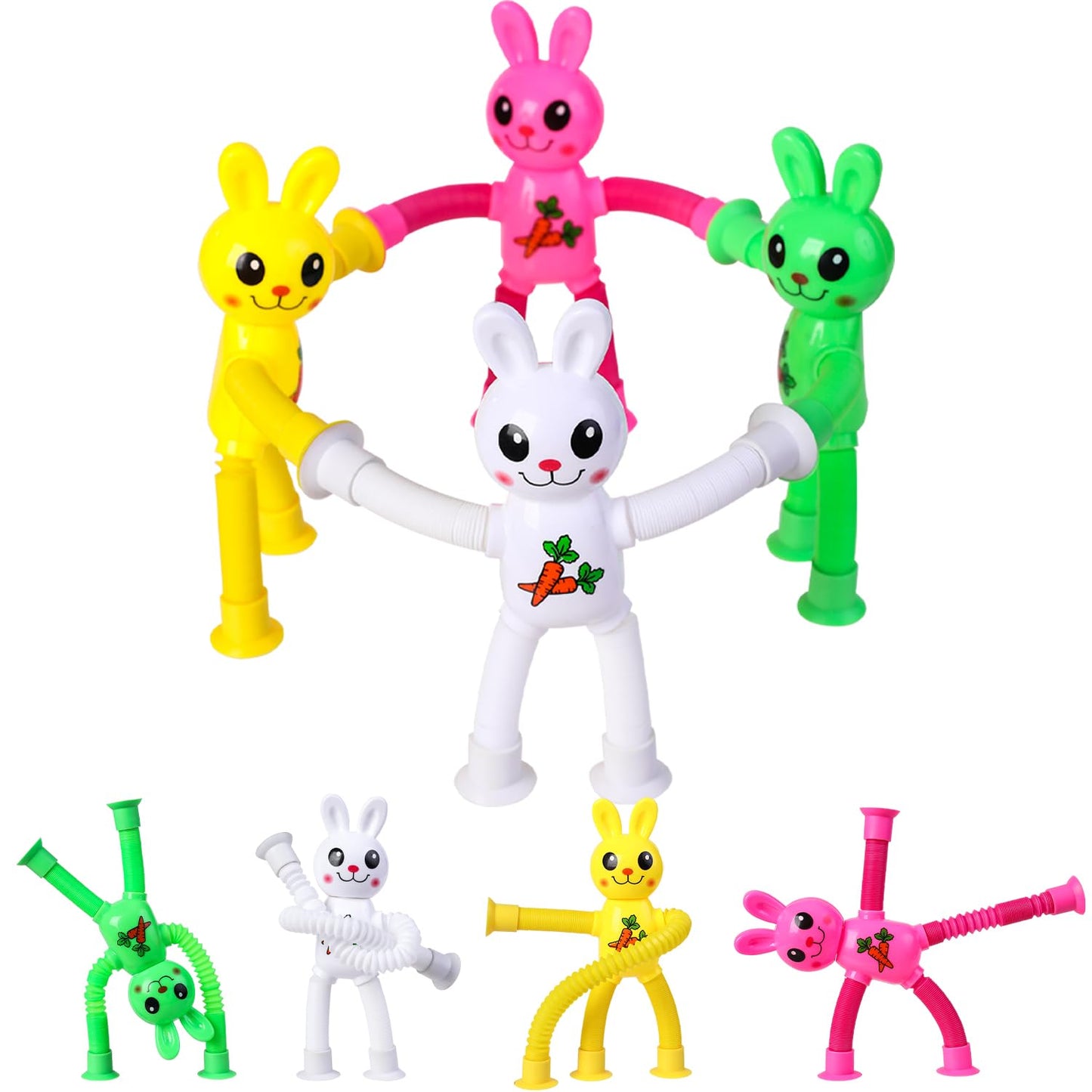 Limpskys 4Pack Telescopic Suction Cup Bunny Toy,Easter Bunny, Easter Egg Fillers,Easter Basket Stuffers,Suction Cup Toys,Suction