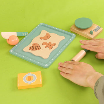 Wooden Cookie Bake Play Food Set, Pretend Play Cookies and Baking for Toddlers, Montessori Play Kitchen Accessories Wooden Food