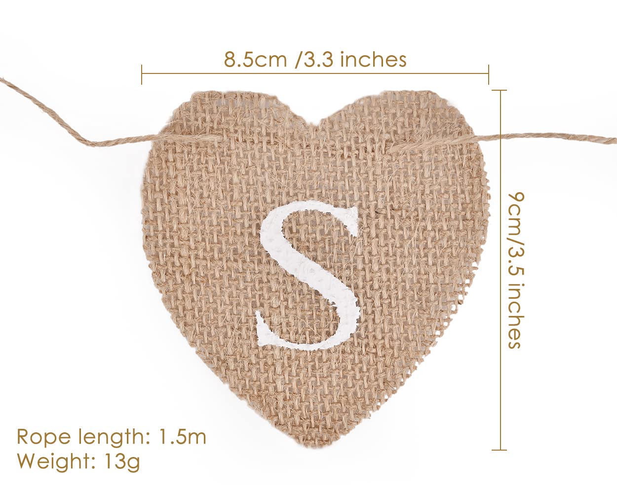 DS. DISTINCTIVE STYLE Cards Banner 9 x 9cm Heart Jute Burlap Banner Jute Garland for Party Decoration, Photo Prop, Wedding