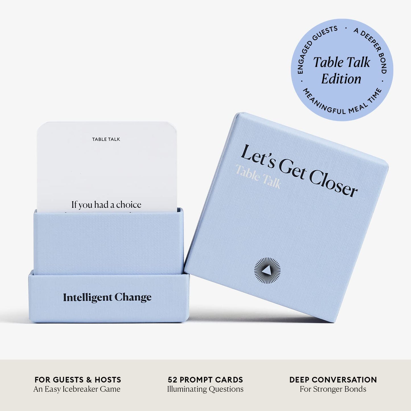 Intelligent Change Get Closer: Table Talk Conversation Cards, Dinner Party Conversation Starters, Fun Talking Card Game Friends, Family, & Couples, Icebreaker Game 52 Question Cards