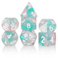 Resin DND Dice Set,Pink Cyan Flower Transparent D&D Dice Filled with Glass Bead Flake Polyhedral Dice for Dungeons and Dragons D