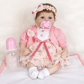 Enadoll Reborn Baby Doll Realistic Silicone Vinyl Baby Pink Hairband Girl 16 Inch Weighted Soft Body Lifelike Doll Gift Set For Ages 3+(Pink Hairband)