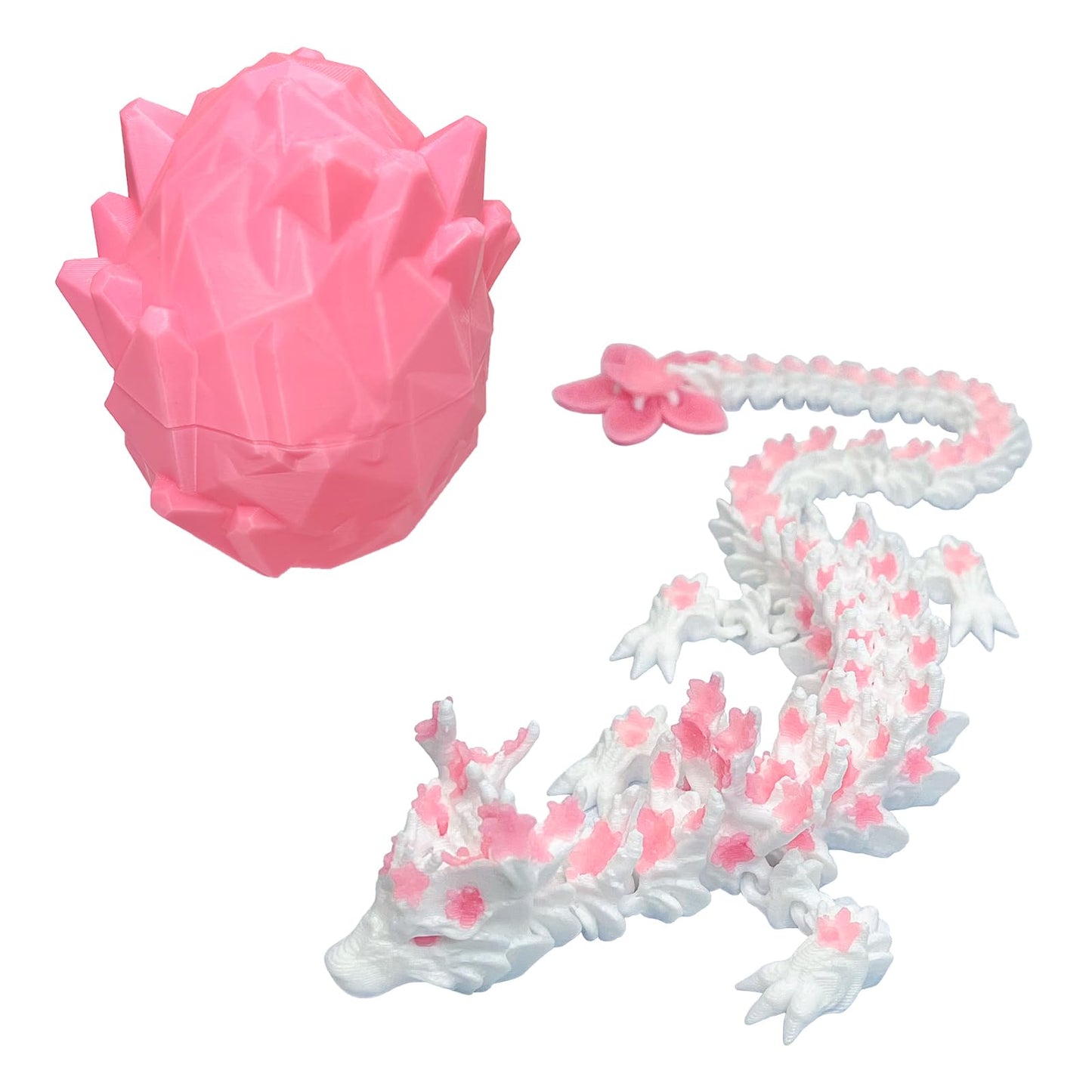BuQueHM 3D Printed Dragon - 11.8in Cherry Blossom Decor Dragons with Articulated Crystal Dragon Egg 3D Printed Fidget Toys for D