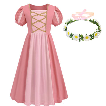 Youfenlove Renaissance Medieval Dress Princess Dress Girls Irish Costume Cosplay Retro Gown Birthday Halloween Xmas Party (Pink,