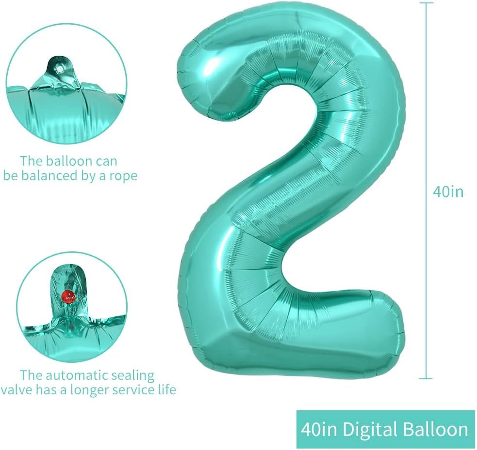 TONIFUL 40 Inch Large Teal Blue Number 25 Balloons Giant Digital 25 or 52 Helium Balloons, Foil Mylar Big Number Balloons for 25