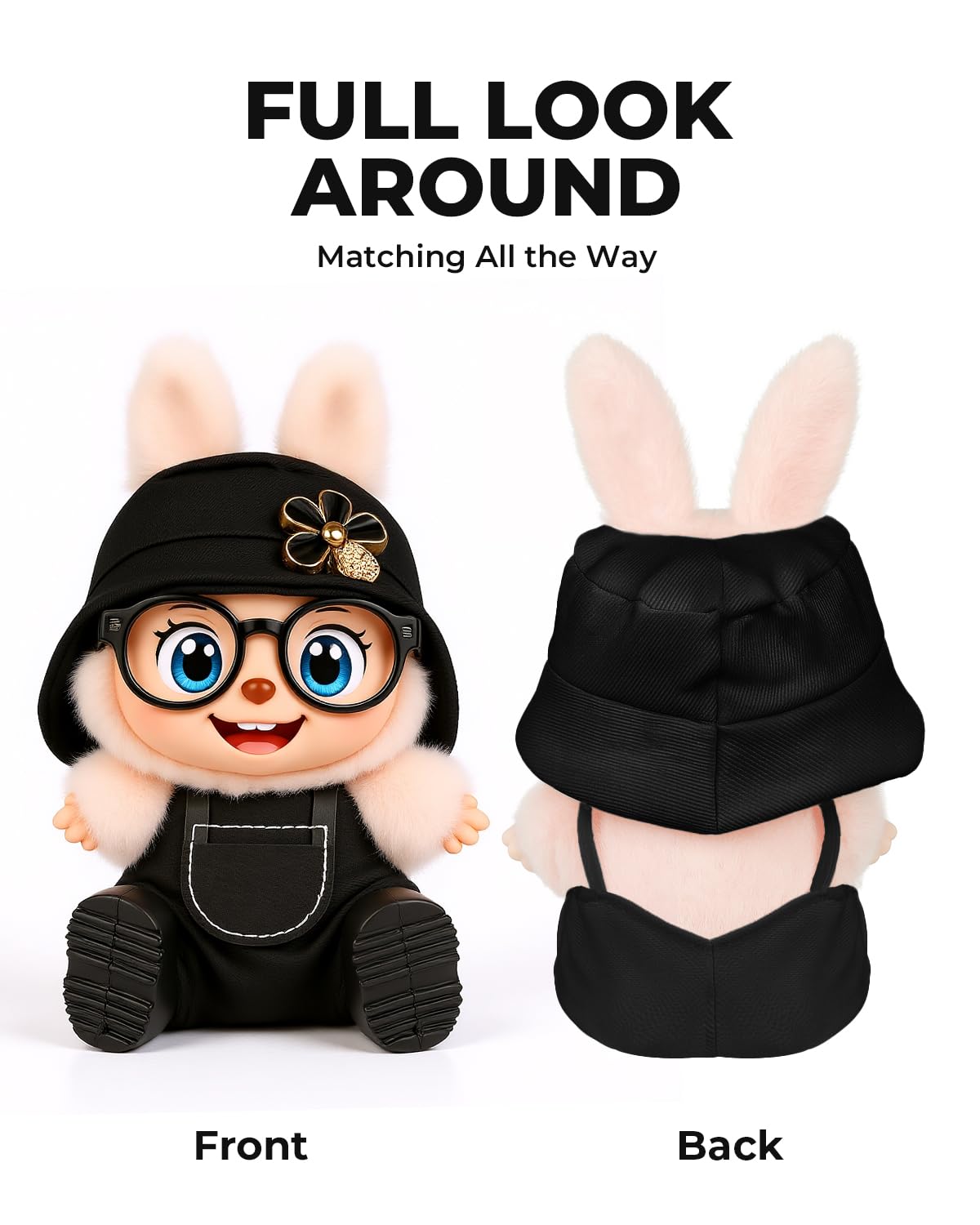 4pcs Dolls Outfit Set  Hat & Overalls for 17 cm Doll Clothes Accessories Suit  Stylish Clothes for Doll  Cute Outfits for Dress up Unique Style with enhanced Fabric  Black