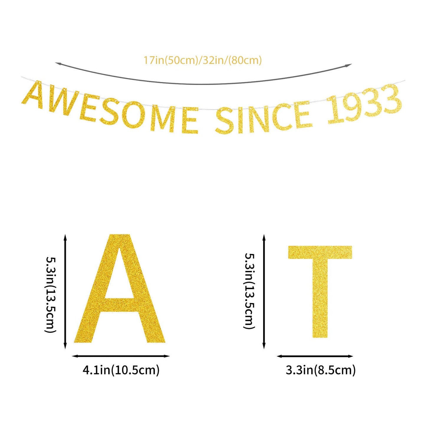 Awesome Since 1933 Banner Pre-Strung Happy 91St Birthday Banner Gold Glittery 91 Ninety One Years Old Birthday Party Decorations