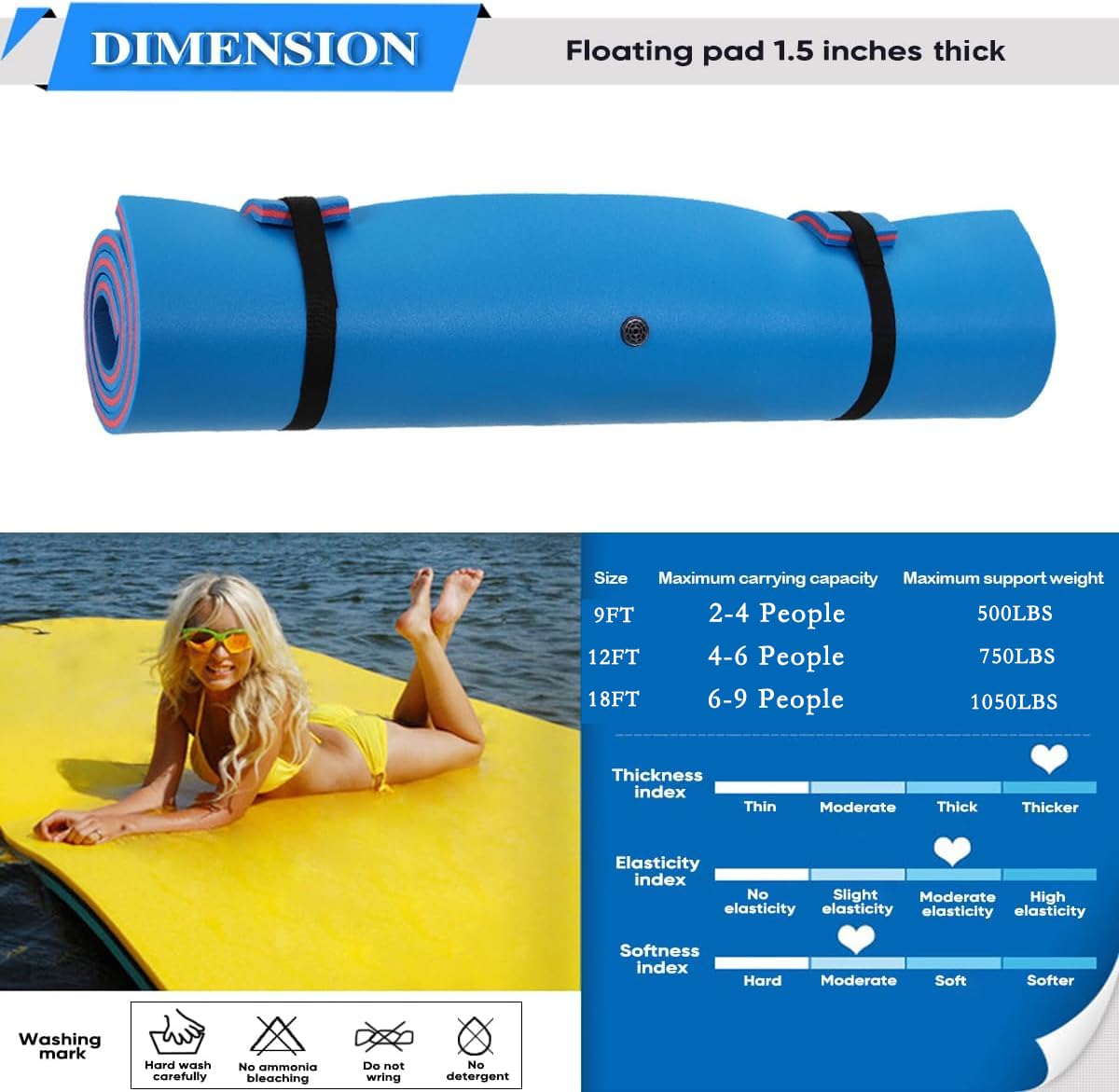 Outroad 18FT Floating Water Pad Mat, 3 Layers XPE Foam Lily Pad for Beach, Ocean, Lake, Roll-Up Floating Island for Water Recrea