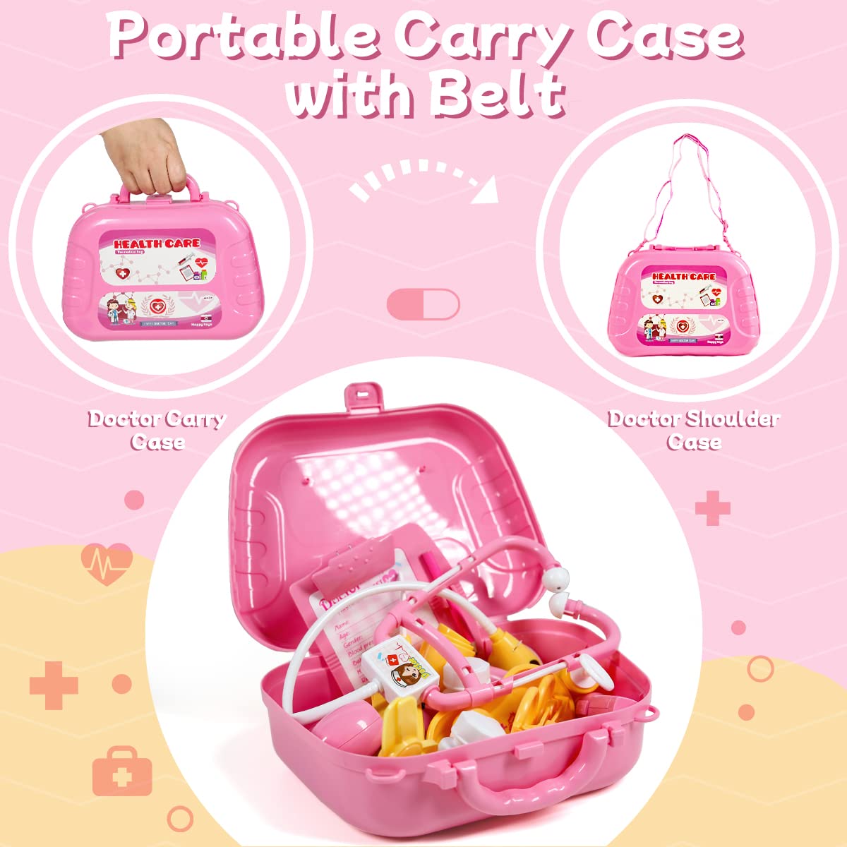 Meland Toy Doctor Kit - Pretend Play Set with Stethoscope & Costume for Girls Ages 3-6, Model Doctor02, Plastic Carrying Case