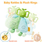 2 In 1 Baby Rattles & Plush Rings, Newborn Teething Toys For 0-3-6-12 Months,Infant Chew Toys,Baby Montessori Toy Plush Animal G