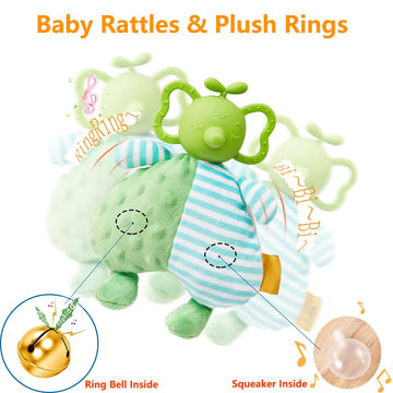 2 In 1 Baby Rattles & Plush Rings, Newborn Teething Toys For 0-3-6-12 Months,Infant Chew Toys,Baby Montessori Toy Plush Animal G