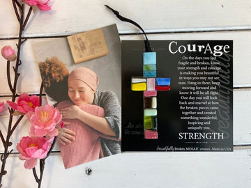 Handmade in USA Glass Cross With Courage Message - Get Well Soon Gift for Cancer Patients/Encouragement Gift for Hard Times/Misc