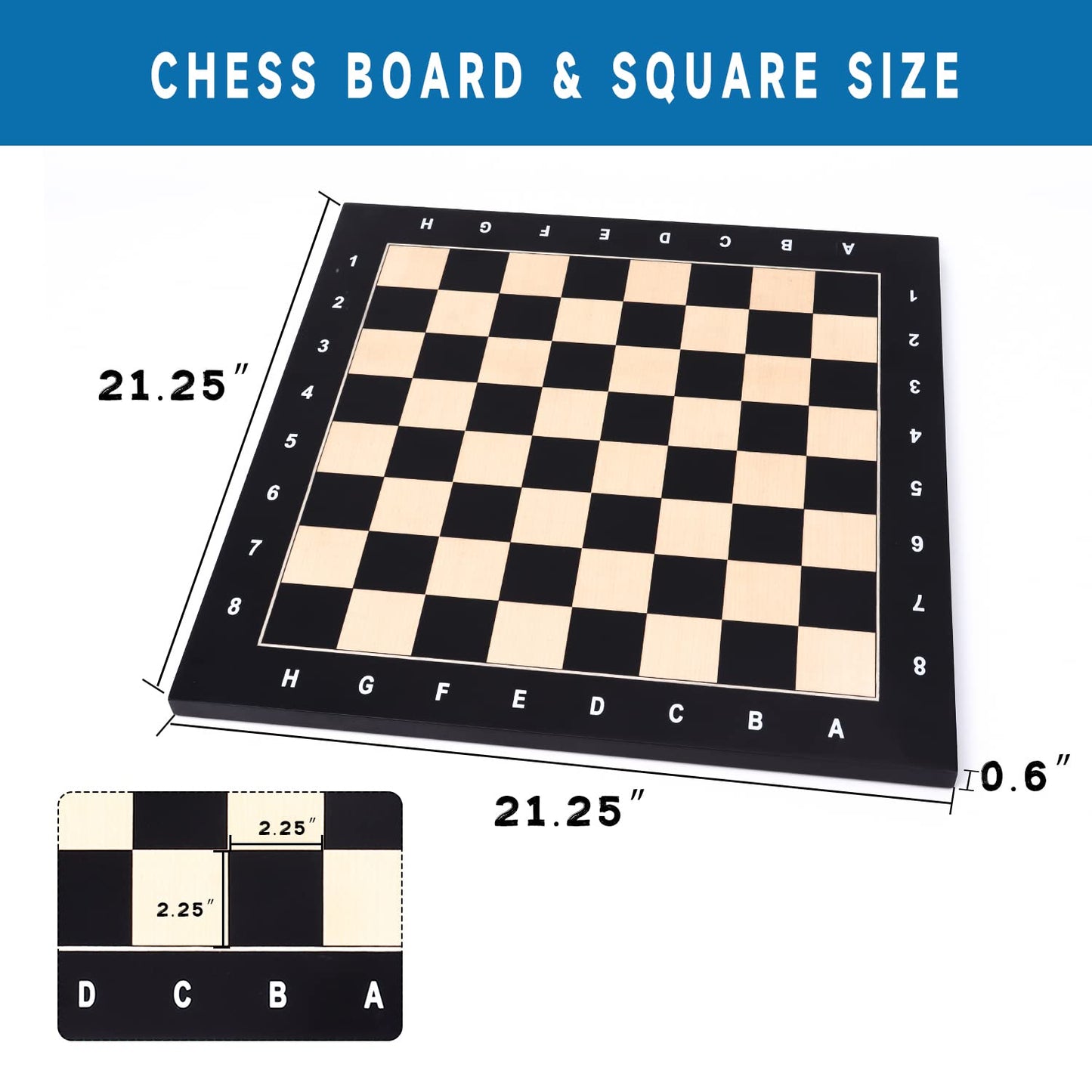 GSE Games & Sports Expert Professional Tournament Chess Board Only  Beech & Maple Inlaid Chessboard  Chess Board for Beginners  Kids  mature-themeds (Extra Large: 21.25/ Square: 2.25 Black)