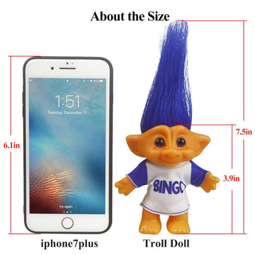 Vintage Troll Dolls, Lucky Doll Chromatic Adorable For Collections, School Project, Arts And Crafts, Party Favors - 7.5' Tall(Include The Length Of Hair) (Blue)