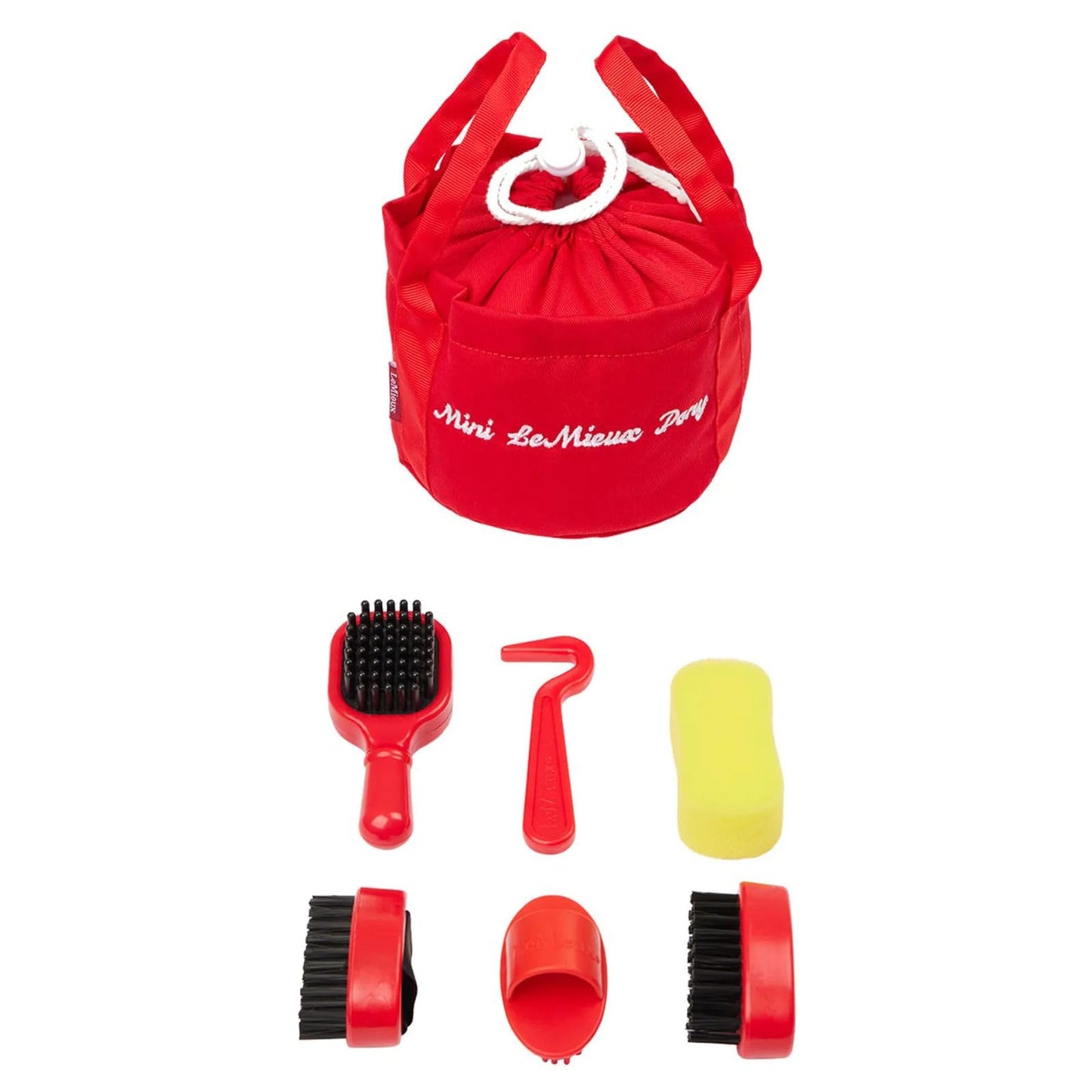 Lemieux Toy Pony Grooming Kit Ember - Includes Brushes, Curry Comb, Sponge, Tangle Tidy & Hoof Pick - Store In Mini Drawstring G