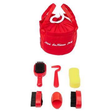 Lemieux Toy Pony Grooming Kit Ember - Includes Brushes, Curry Comb, Sponge, Tangle Tidy & Hoof Pick - Store In Mini Drawstring G