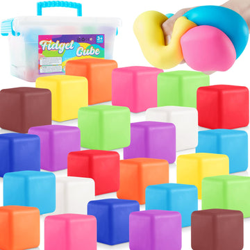 Stress Balls Fidget Toys for Kids: 24 Pack Squishy Squeeze Balls, Stretchy Toys for Anxiety Relief, Square Shape Hand Therapy Se