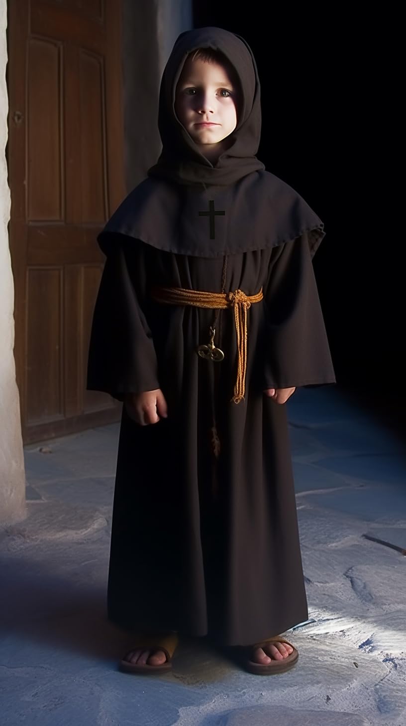 Vzqi Medieval Monk Robe For Kids Renaissance Priest For Boy Halloween Cosplay Costume Cloak S