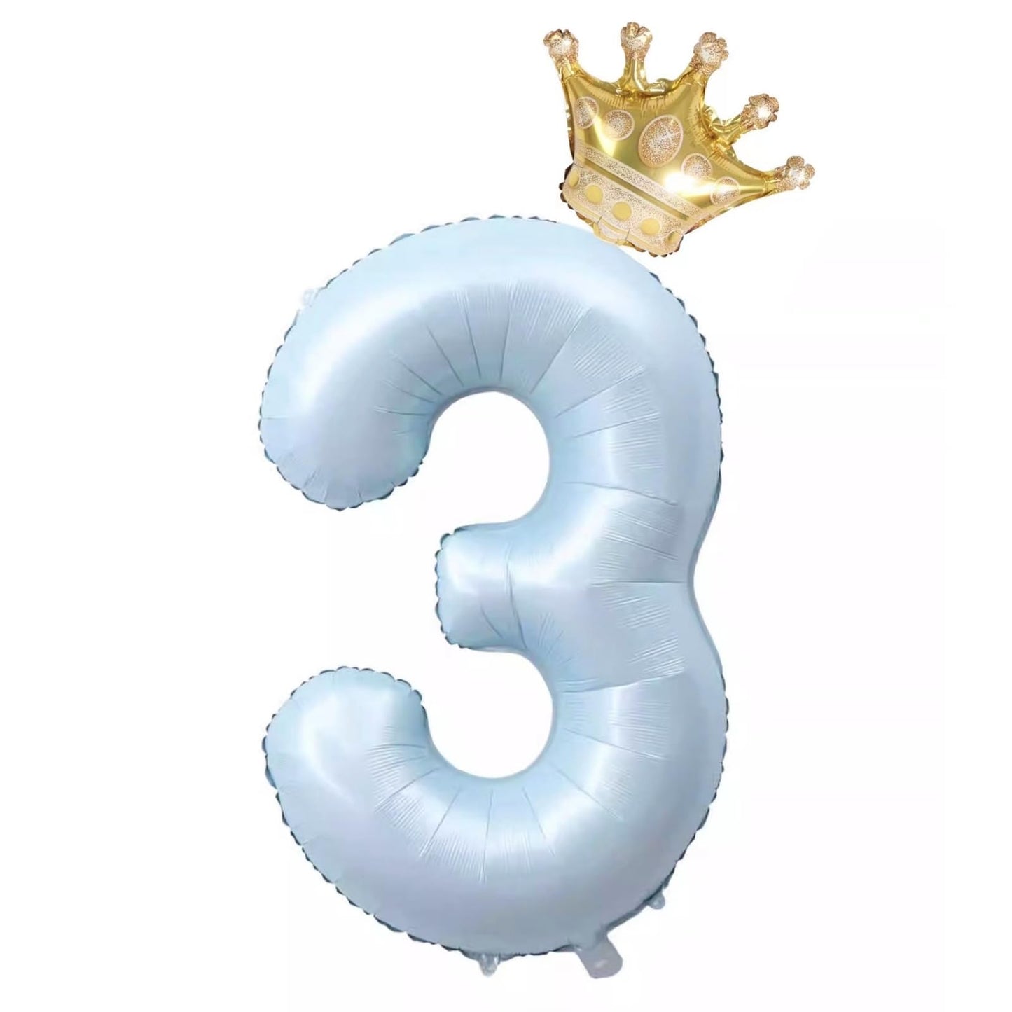 40-Inch Light Blue Number 3 Balloons With Crown, 3Rd Birthday Decorations For Boys Girls, Children'S Birthday Party Supplies. (L