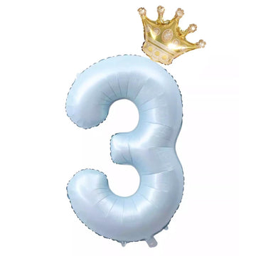 40-Inch Light Blue Number 3 Balloons With Crown, 3Rd Birthday Decorations For Boys Girls, Children'S Birthday Party Supplies. (L