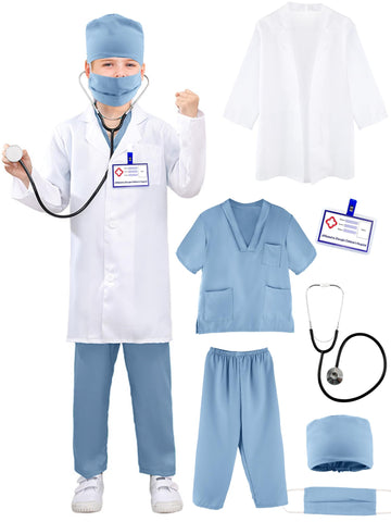Kids Doctor Costume Set Surgical Doctor Suit Uniform With Stethoscope Toys For Boys Girls Dress Up Halloween Cosplay (Doctor Cos