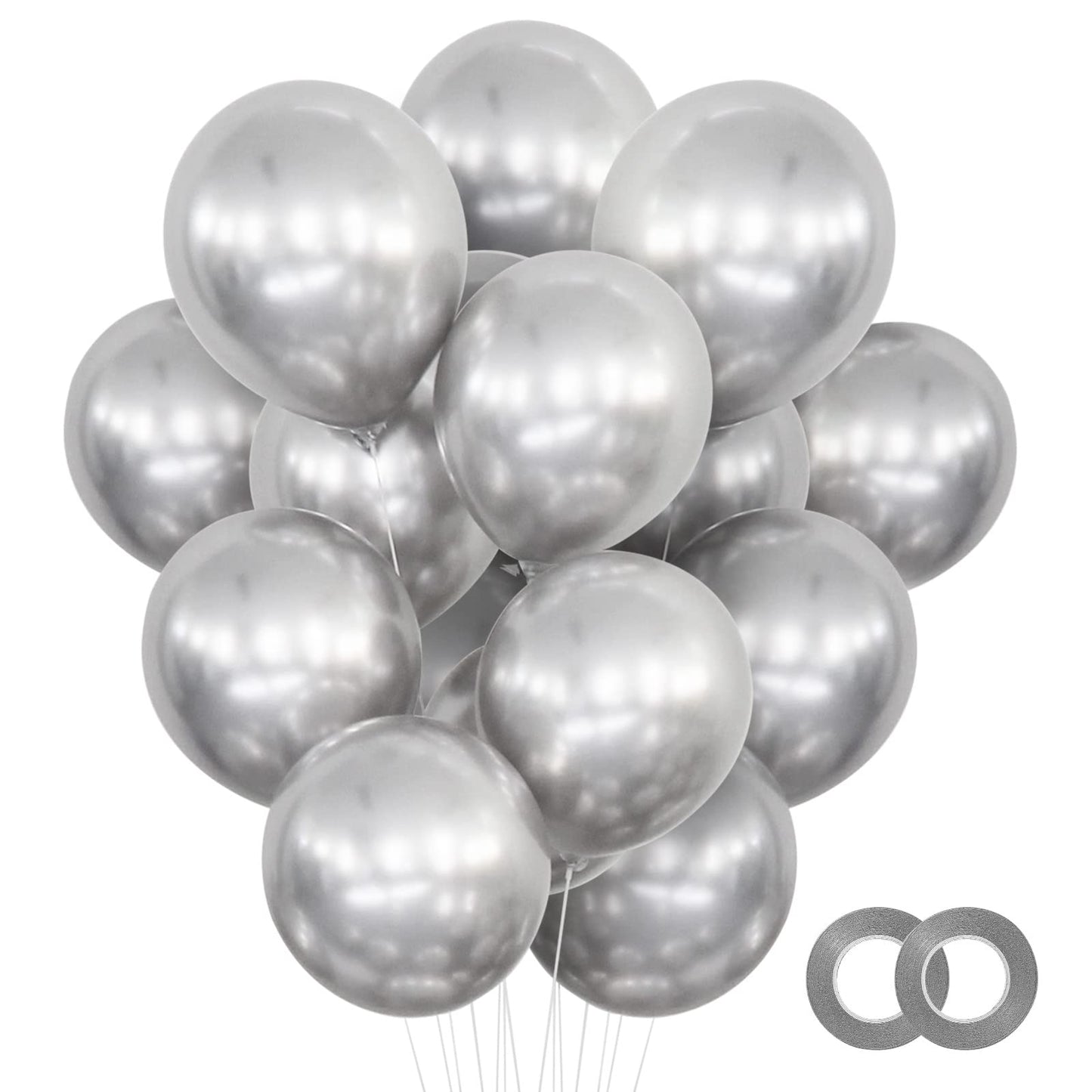 120Pcs 5 Inch Metallic Silver Balloons, Metallic Chrome Silver Latex Balloons, Mini Small Balloons For Birthday Wedding Party De