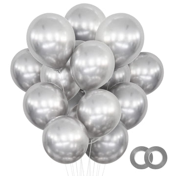 120Pcs 5 Inch Metallic Silver Balloons, Metallic Chrome Silver Latex Balloons, Mini Small Balloons For Birthday Wedding Party De